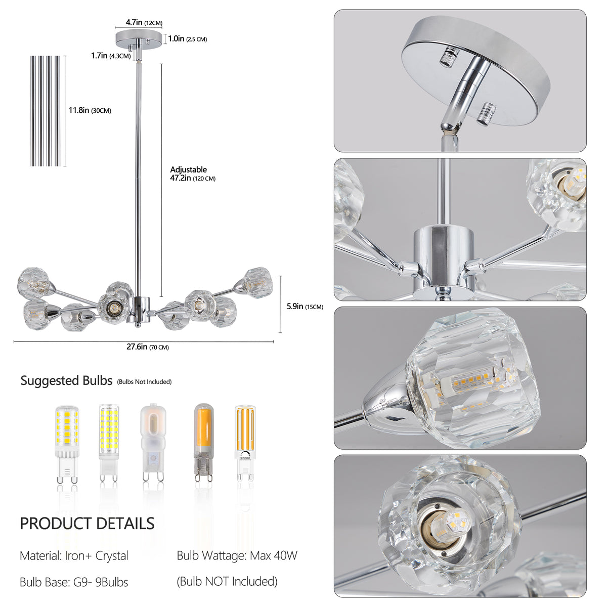 Additional view of Chandelier Modern 9-Light Crystal Chrome Crystal