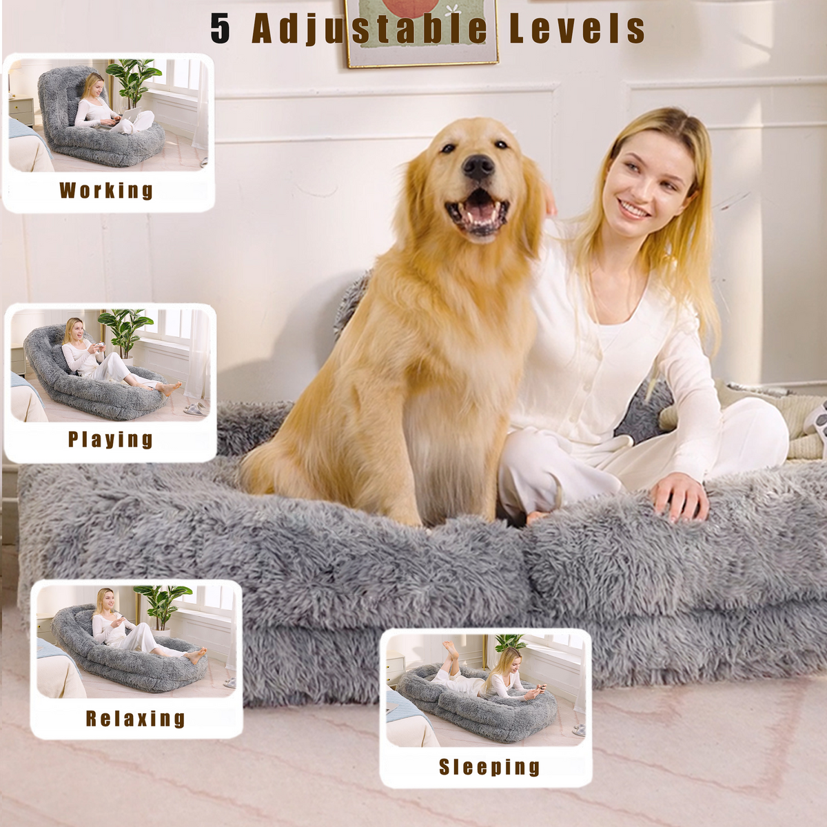 Design feature view of Floor Lounge Chair 5-Position Adjustable Gray Polyester