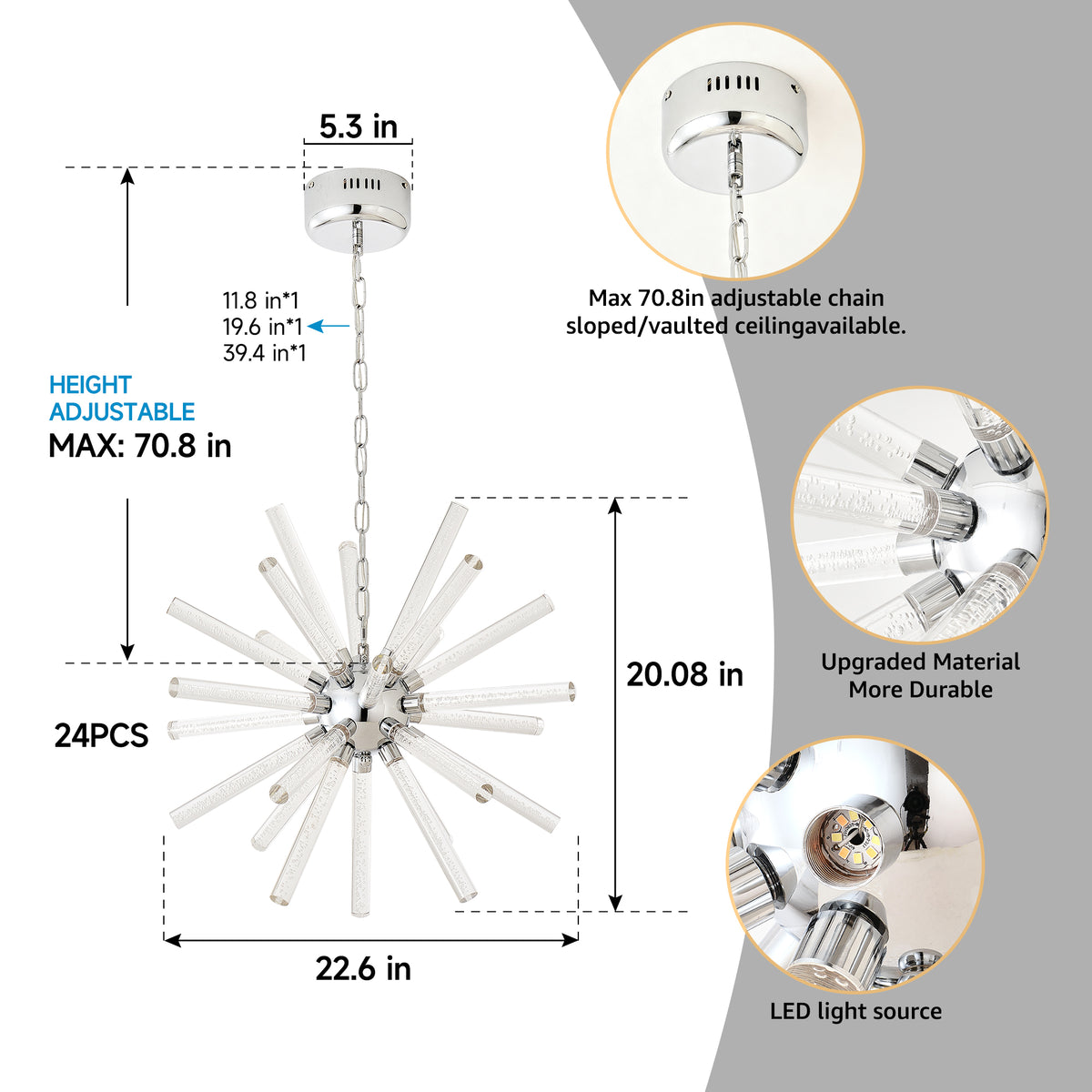 Additional view of Chandelier Modern Bubble Pillar Design Nickel Metal