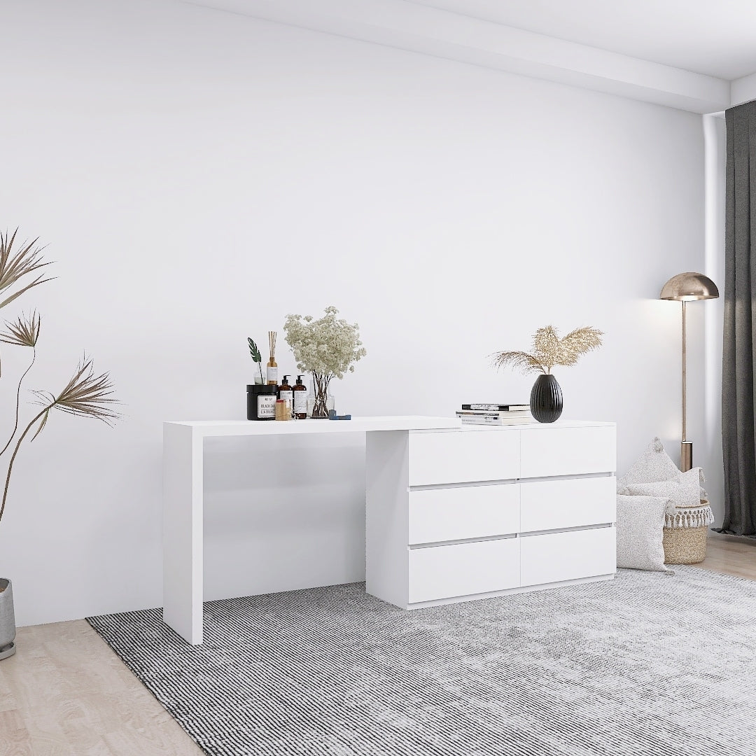 Design feature view of Chest of Drawers 6-Drawer Storage White Engineered Wood