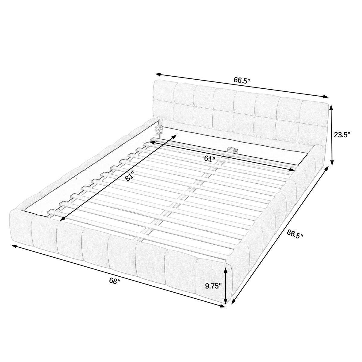 Alternate angle of Bed Frame Modern Supportive Frame Beige Chenille Queen Size