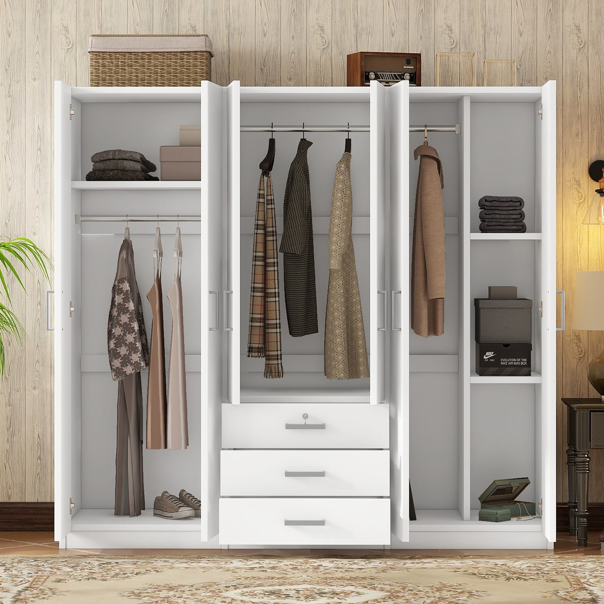 Alternate angle of Wardrobe Modern 6-Door Storage White Wood