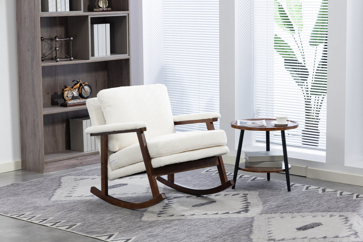 Close-up detail of Rocking Chair Rocking Wood Frame Antique White Wood