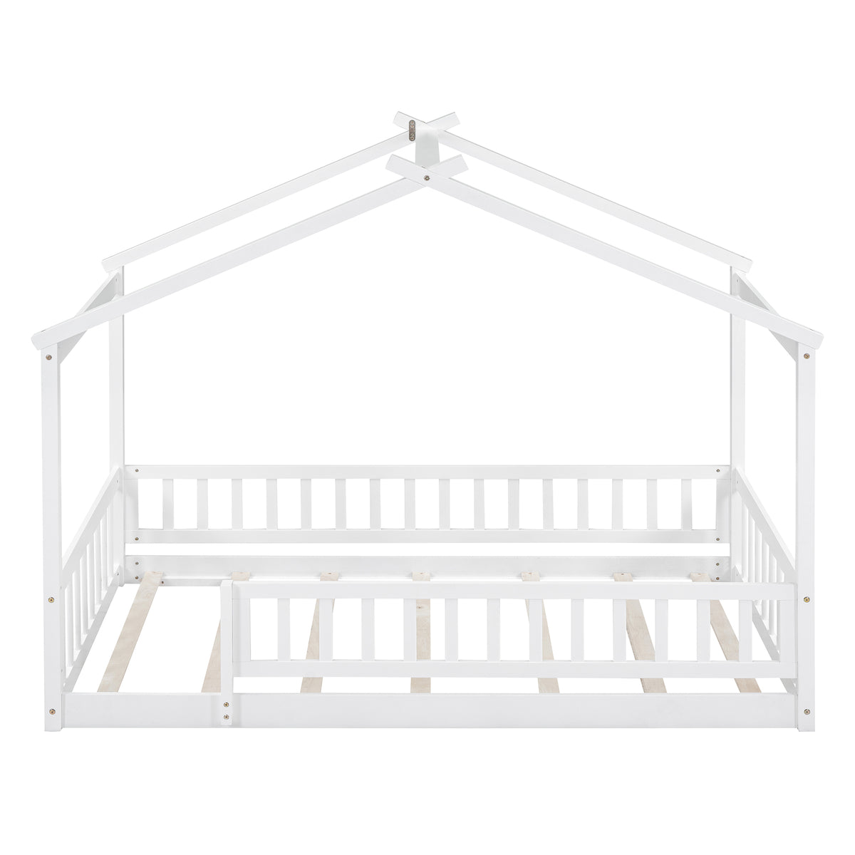 Alternate angle of Kids Bed Frame House Frame & Fence White Pine Wood Twin Size