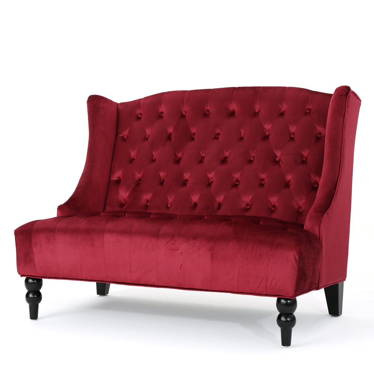 Design feature view of Loveseat Sofa Cushioned Seating Wine Red Velvet 2-Seater