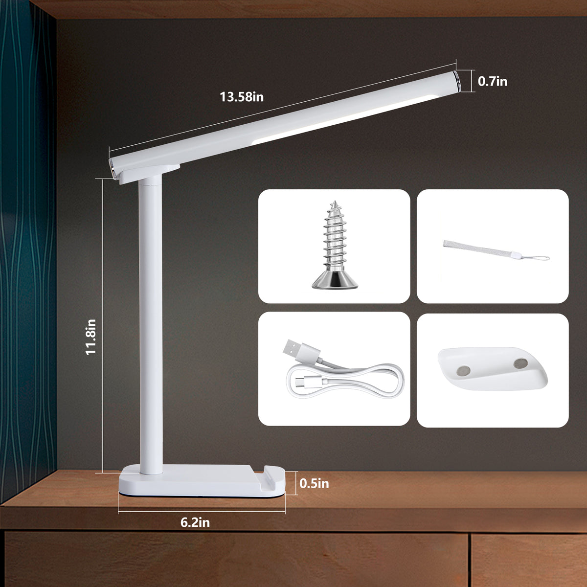 Additional view of Desk Lamp USB Charging & 5 Light Modes White Iron