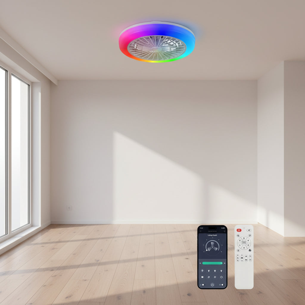 Ceiling Fan Modern Remote & App Control White Iron in a modern home interior
