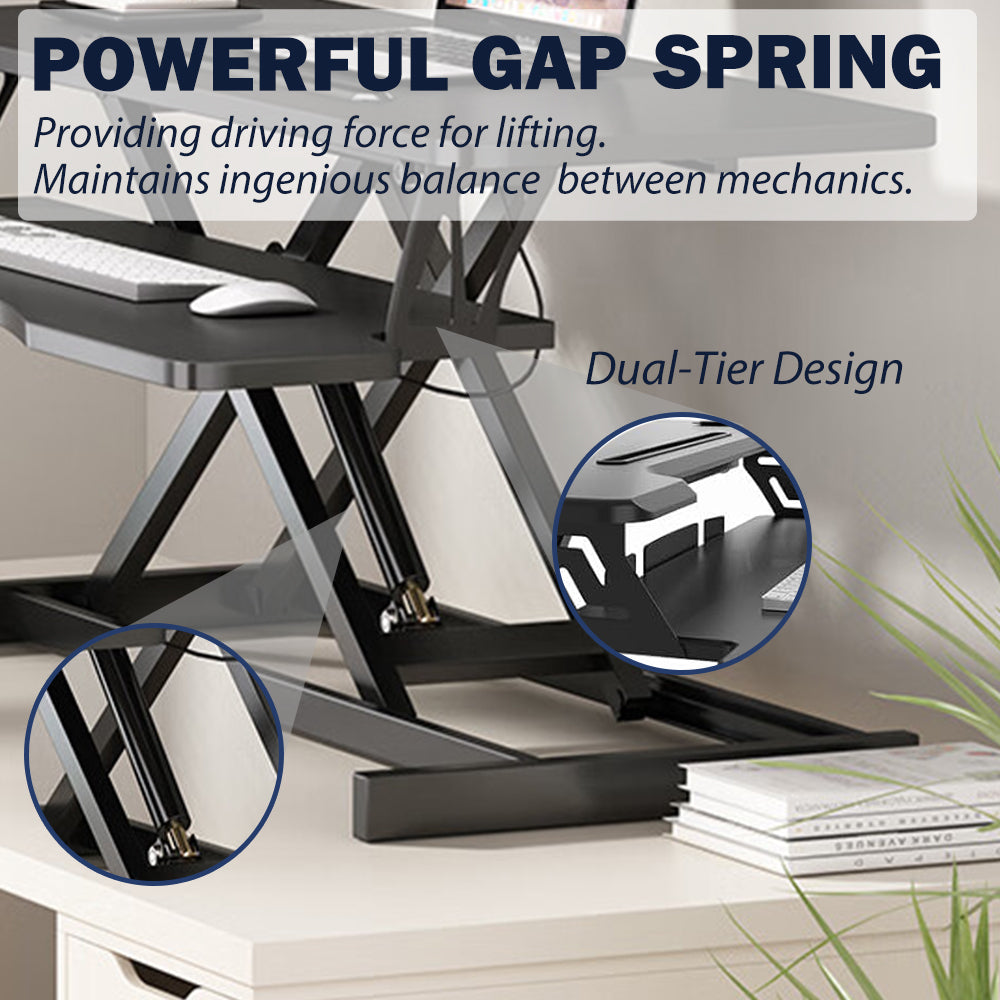 Alternate angle of Standing Desk Converter Height Adjustable Black MDF & Metal