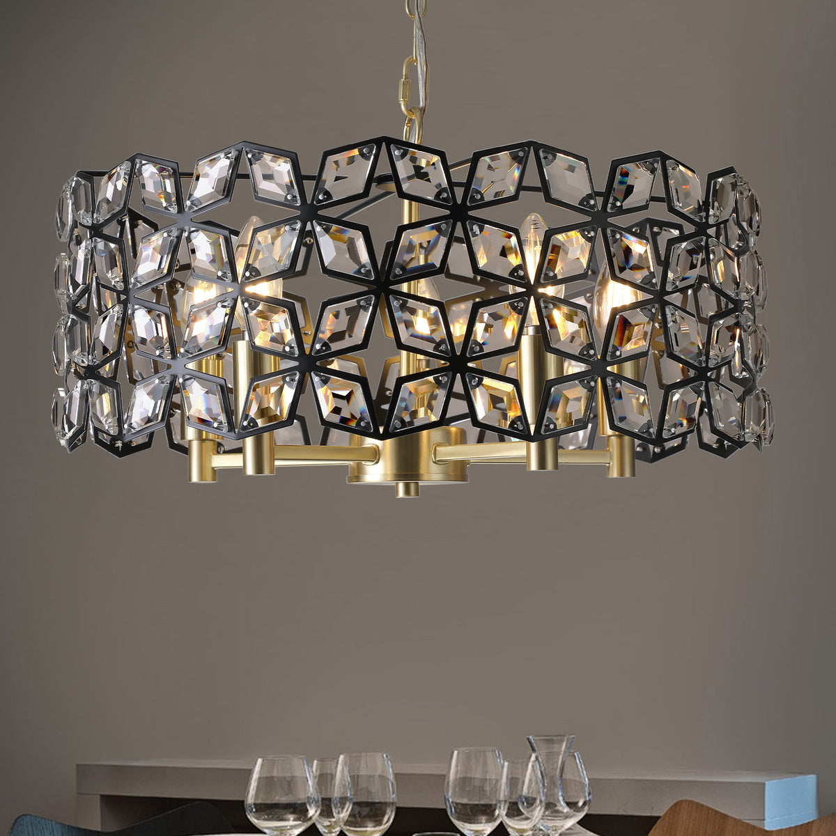Alternate angle of Pendant Chandelier 5-Light Crystal Black & Gold Crystal & Metal