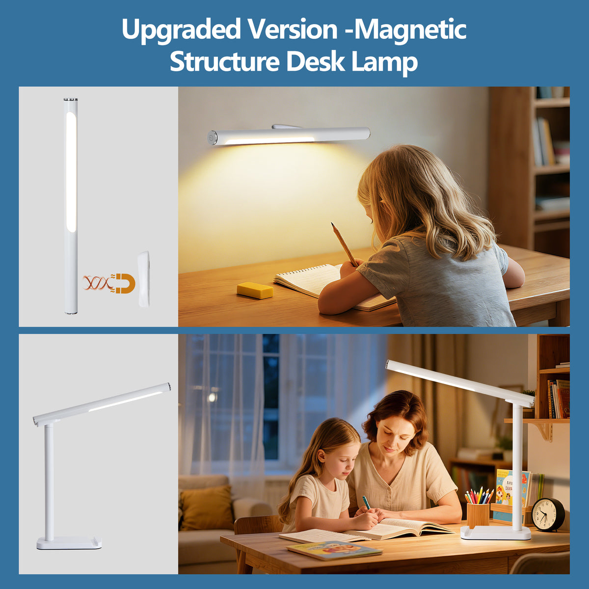 Full product view of Desk Lamp USB Charging & 5 Light Modes White Iron