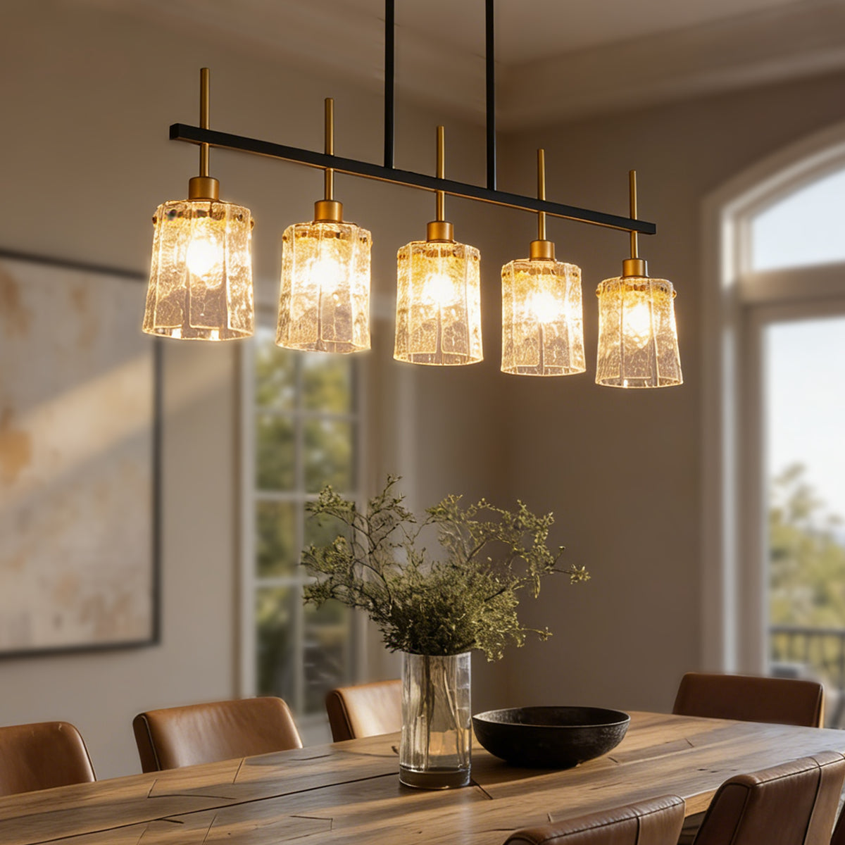Design feature view of Chandelier Farmhouse 5-Light Fixture Black & Gold Glass & Metal