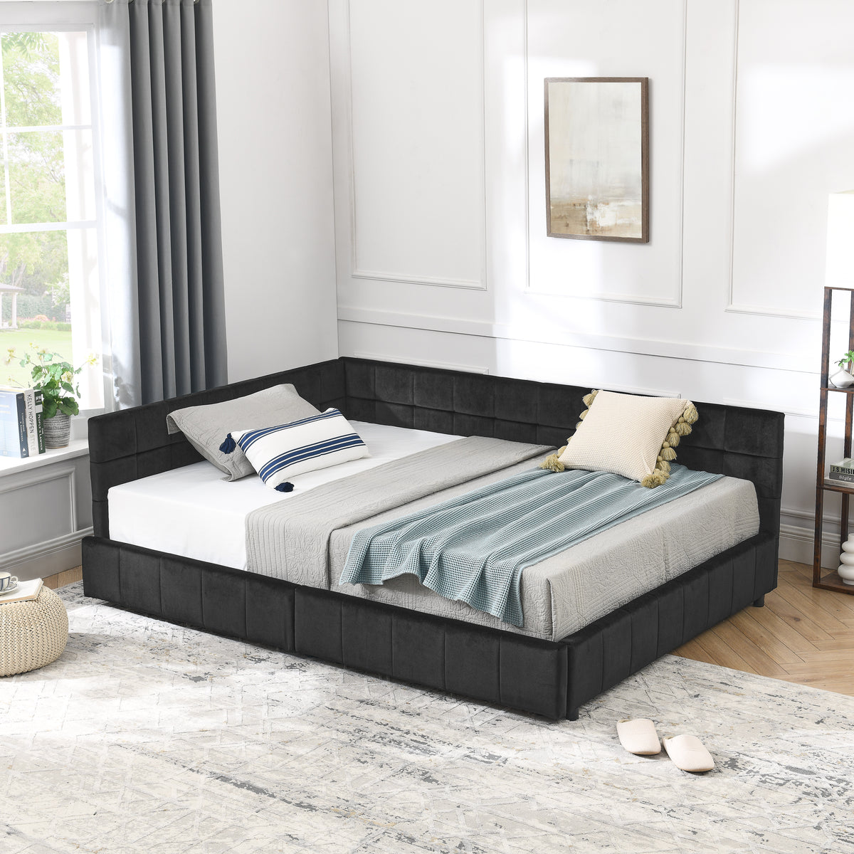 Additional product detail of Bed Frame Mid-Century Tufted Storage Black Velvet Full Size