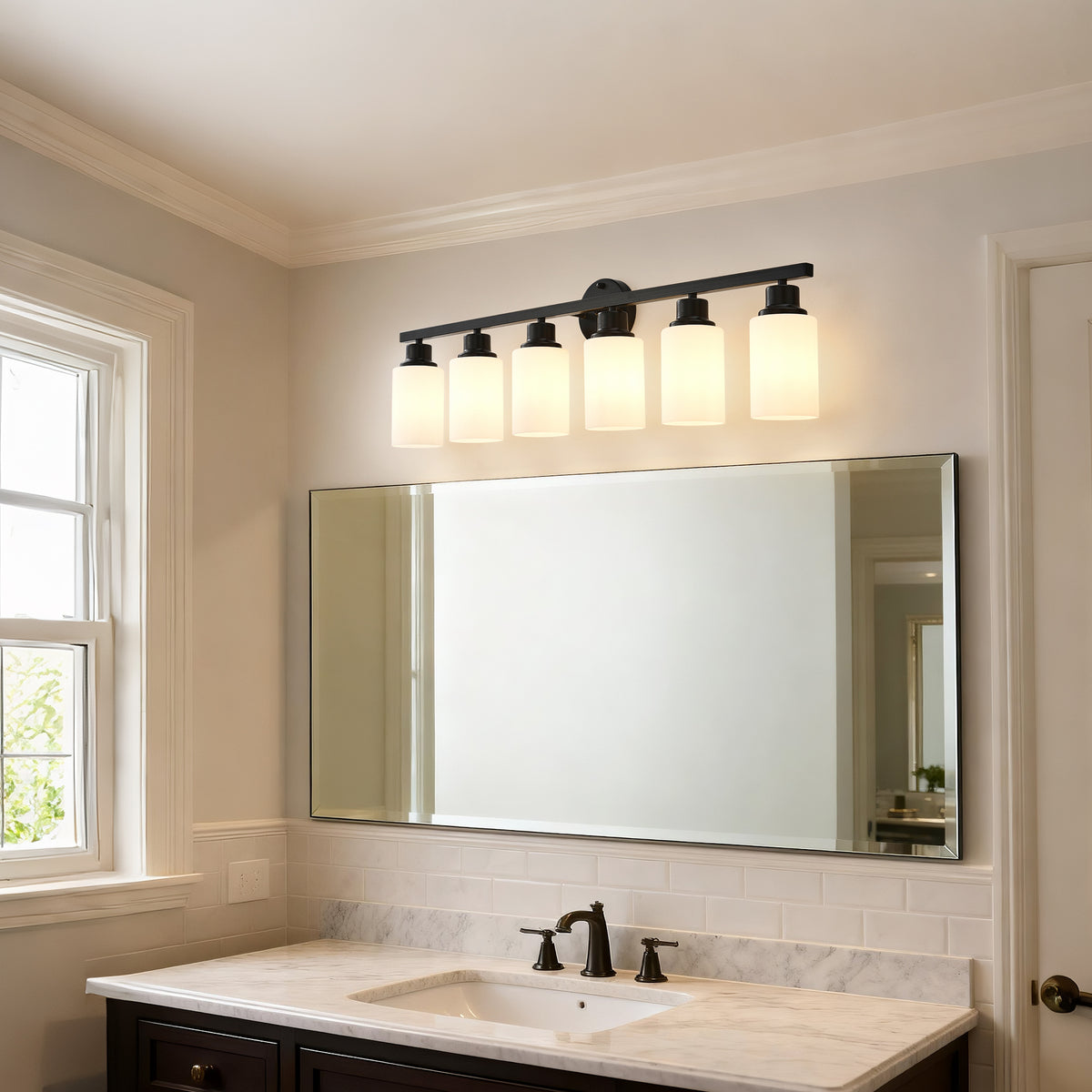 Design feature view of Wall Light 6-Light Glass Shades Matte Black Glass