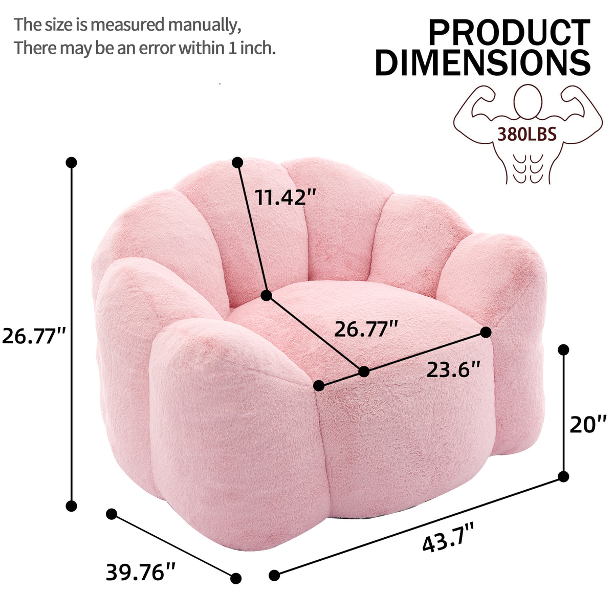 Alternate angle of Bean Bag Chair Compressed Foam Pink Faux Fur