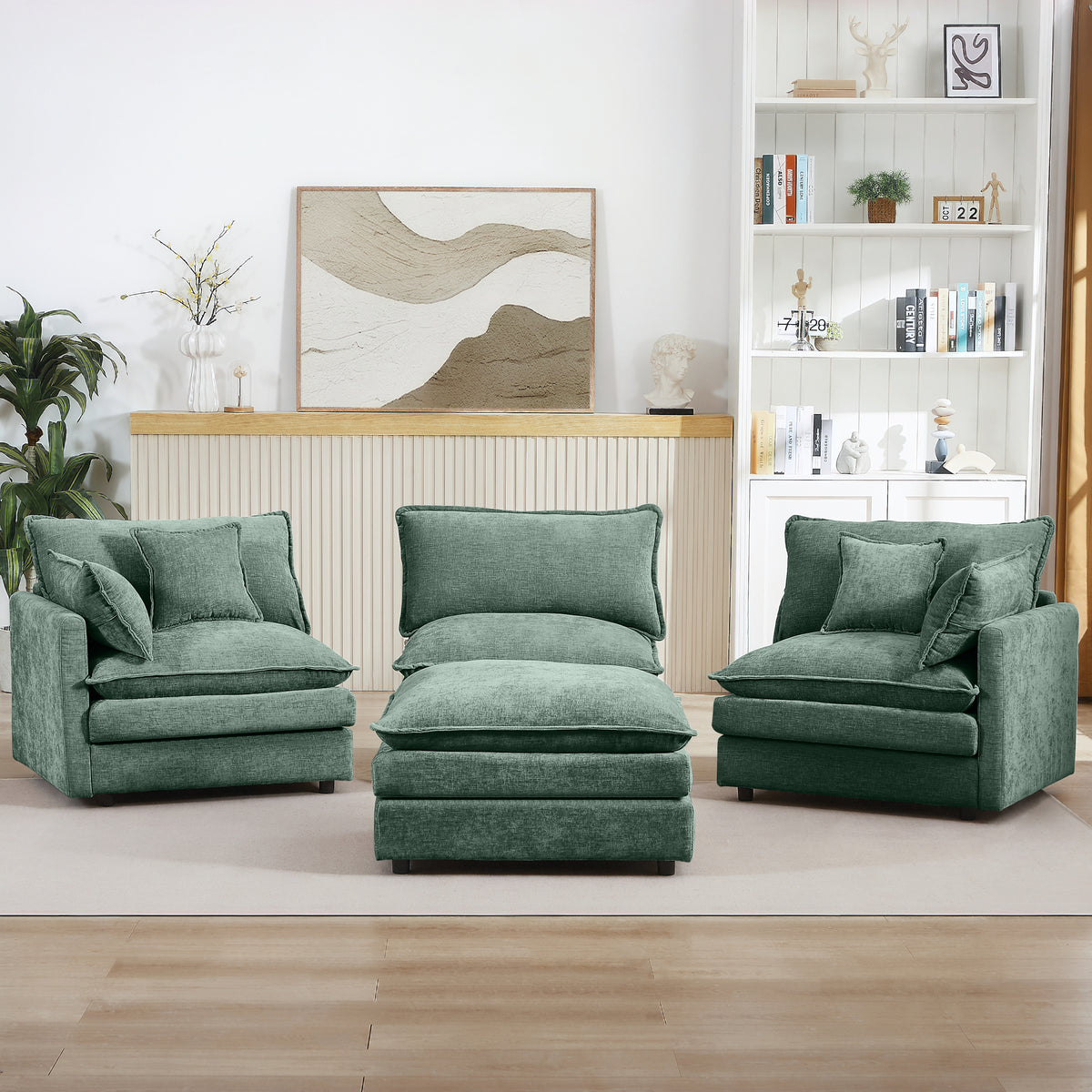 Close-up detail of Sectional Sofa Modular with Ottoman Green Chenille