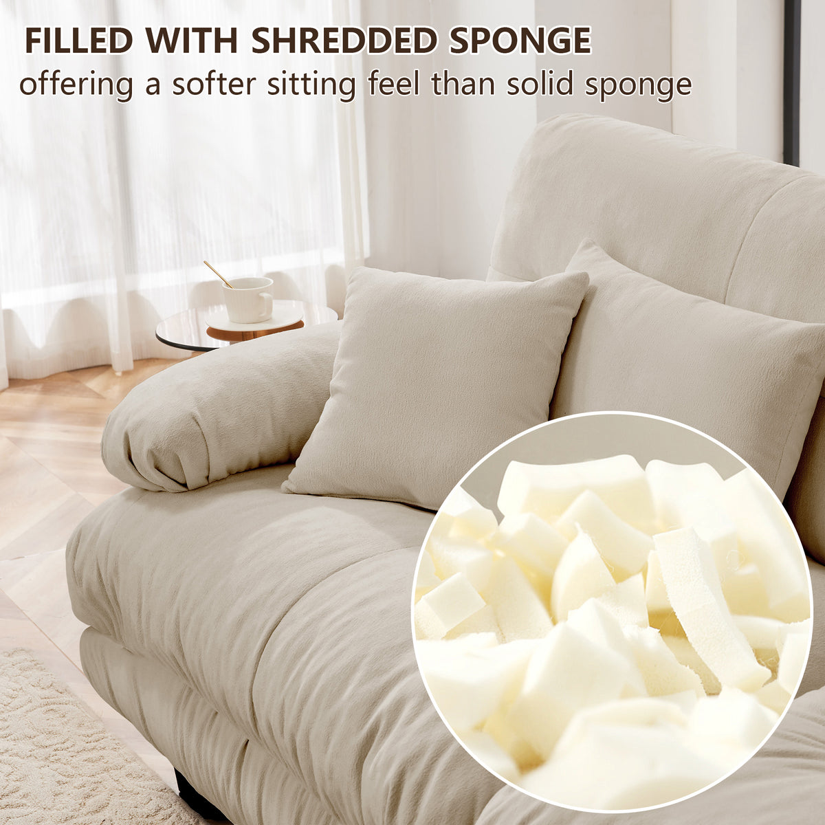 Design feature view of Loveseat Sofa Cushioned Seating Light Coffee Chenille 2-Seater