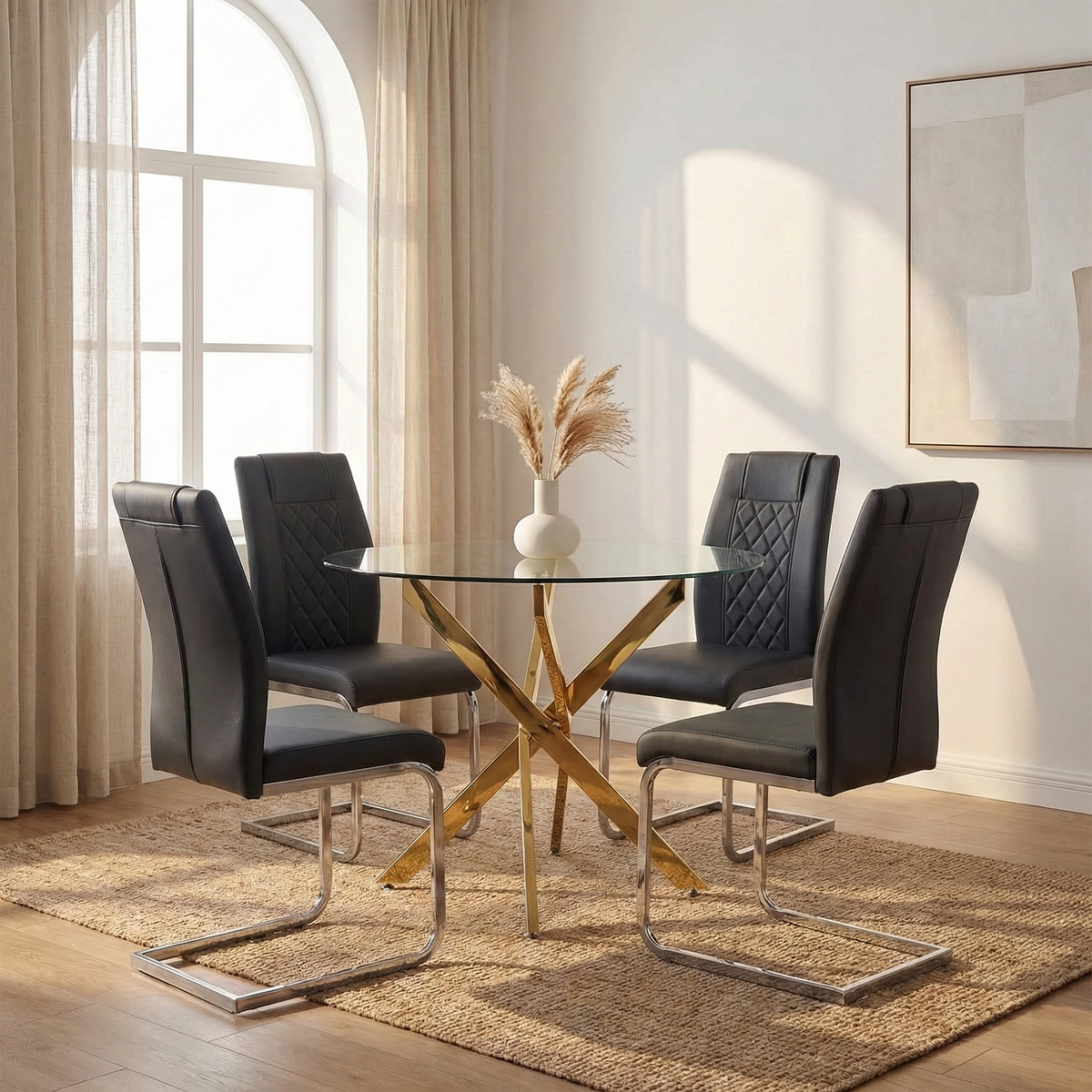 Additional product detail of Dining Table Glass Top & Gold Legs Gold Glass