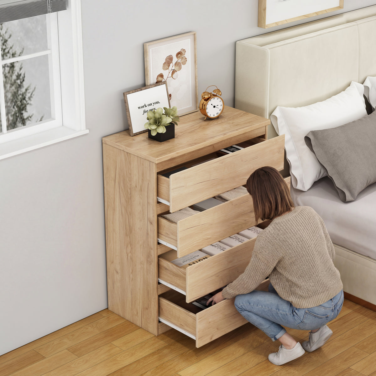 Full product view of Dresser 4-Drawer Storage Natural Particle Board