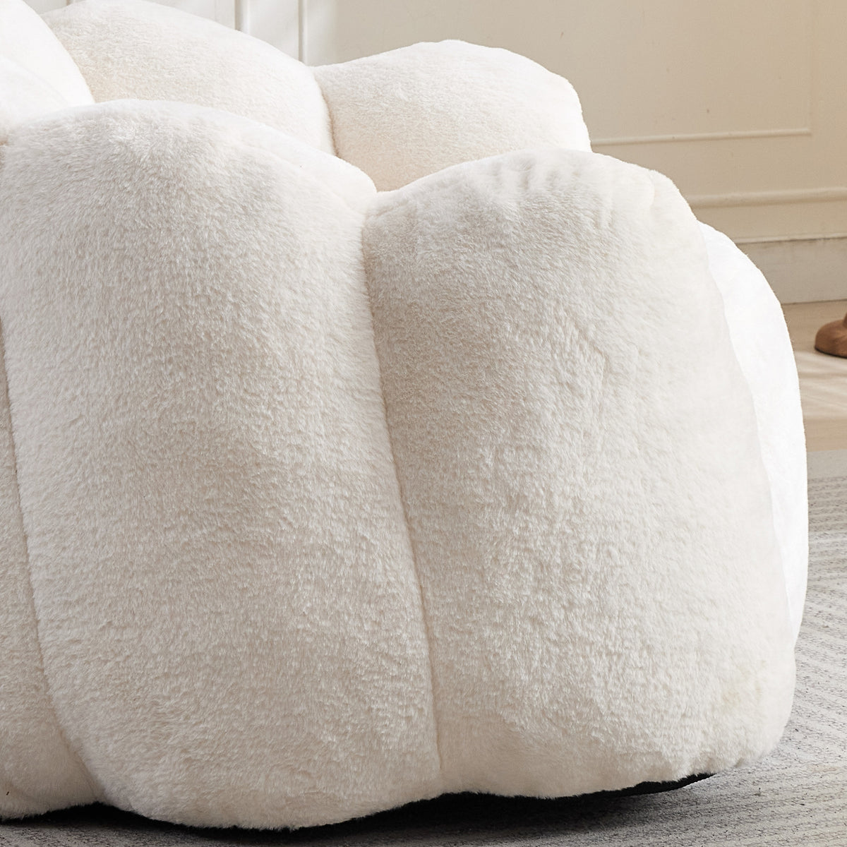 Design feature view of Bean Bag Chair Compressed Foam White Faux Fur