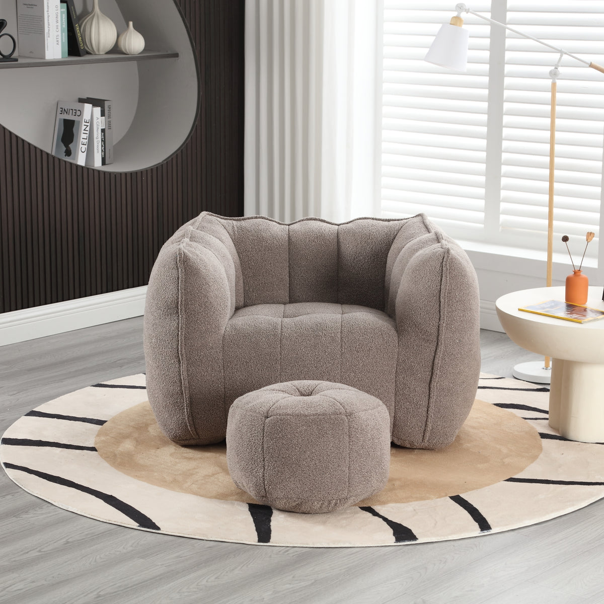Bean Bag Chair Footstool Included Coffee Chenille in a modern living room