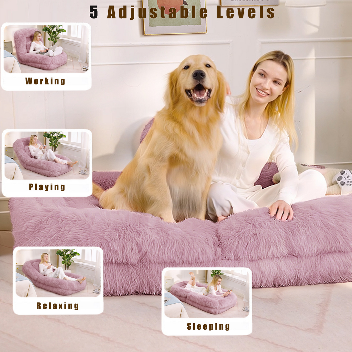 Design feature view of Floor Lounge Chair 5-Position Adjustable Pink Polyester