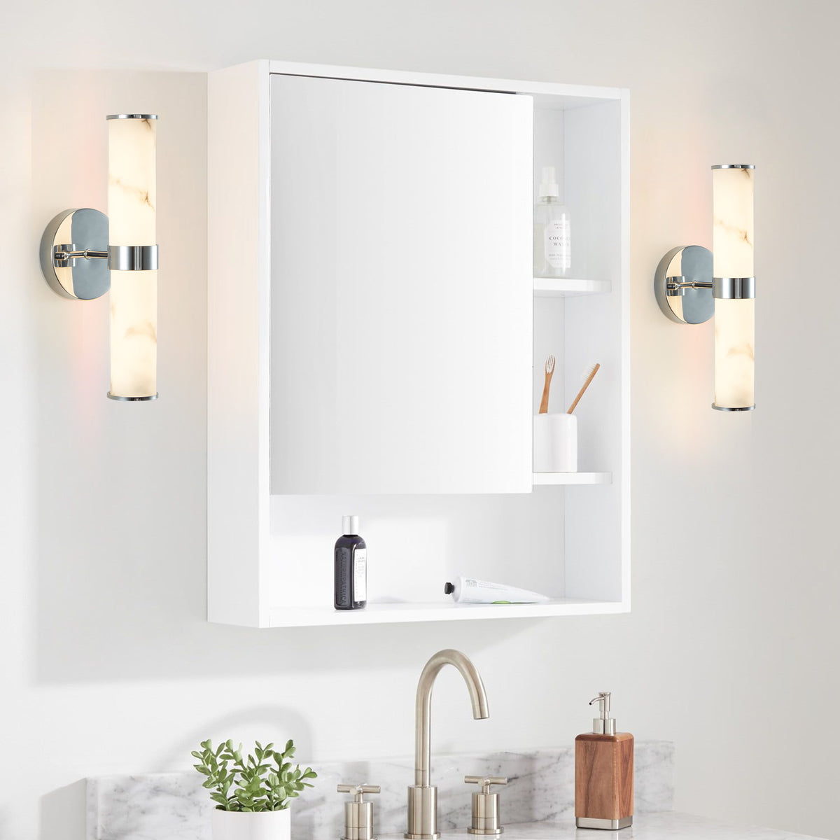 Alternate angle of Wall Sconce Modern Set of 2 Chrome Iron