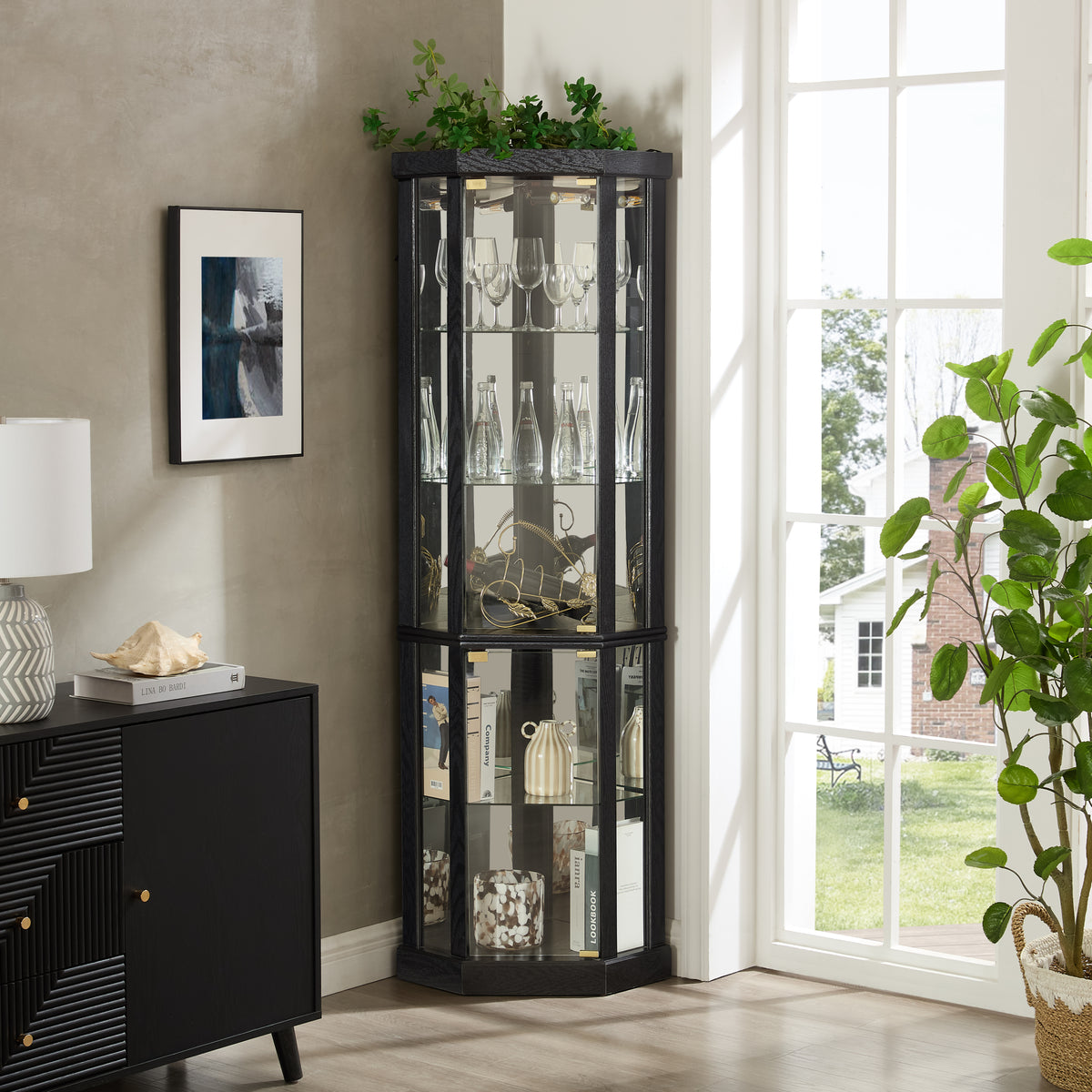Close-up detail of Display Cabinet LED Display Storage Black Glass
