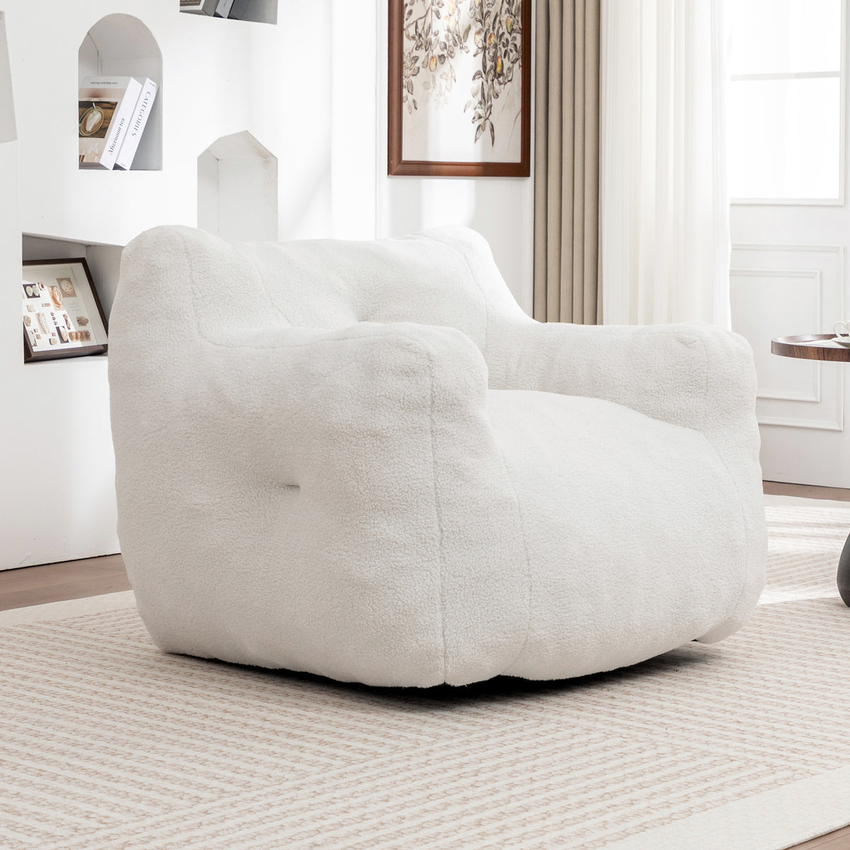 Alternate angle of Bean Bag Chair Oversized Seating White Teddy Fabric