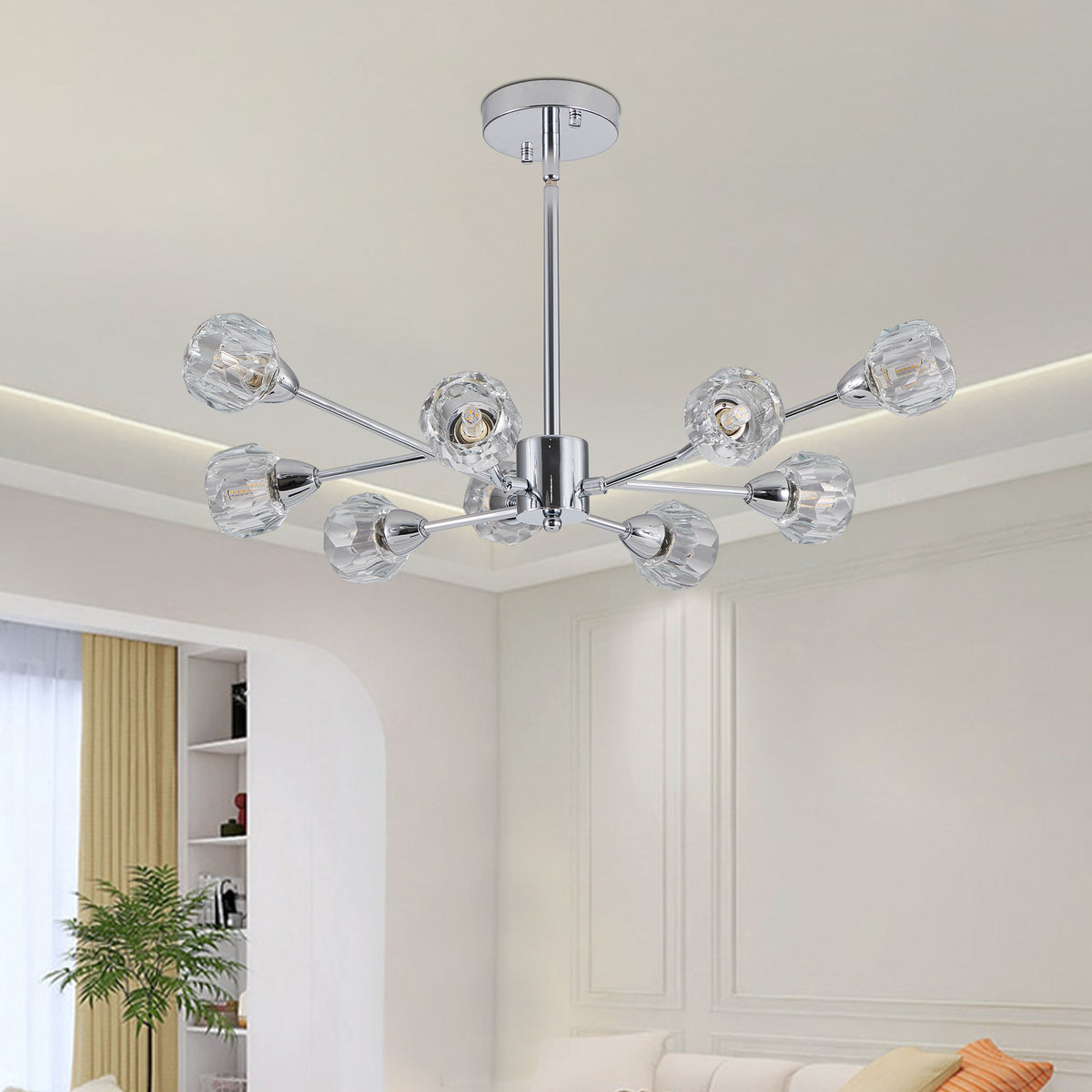 Design feature view of Chandelier Modern 9-Light Crystal Chrome Crystal
