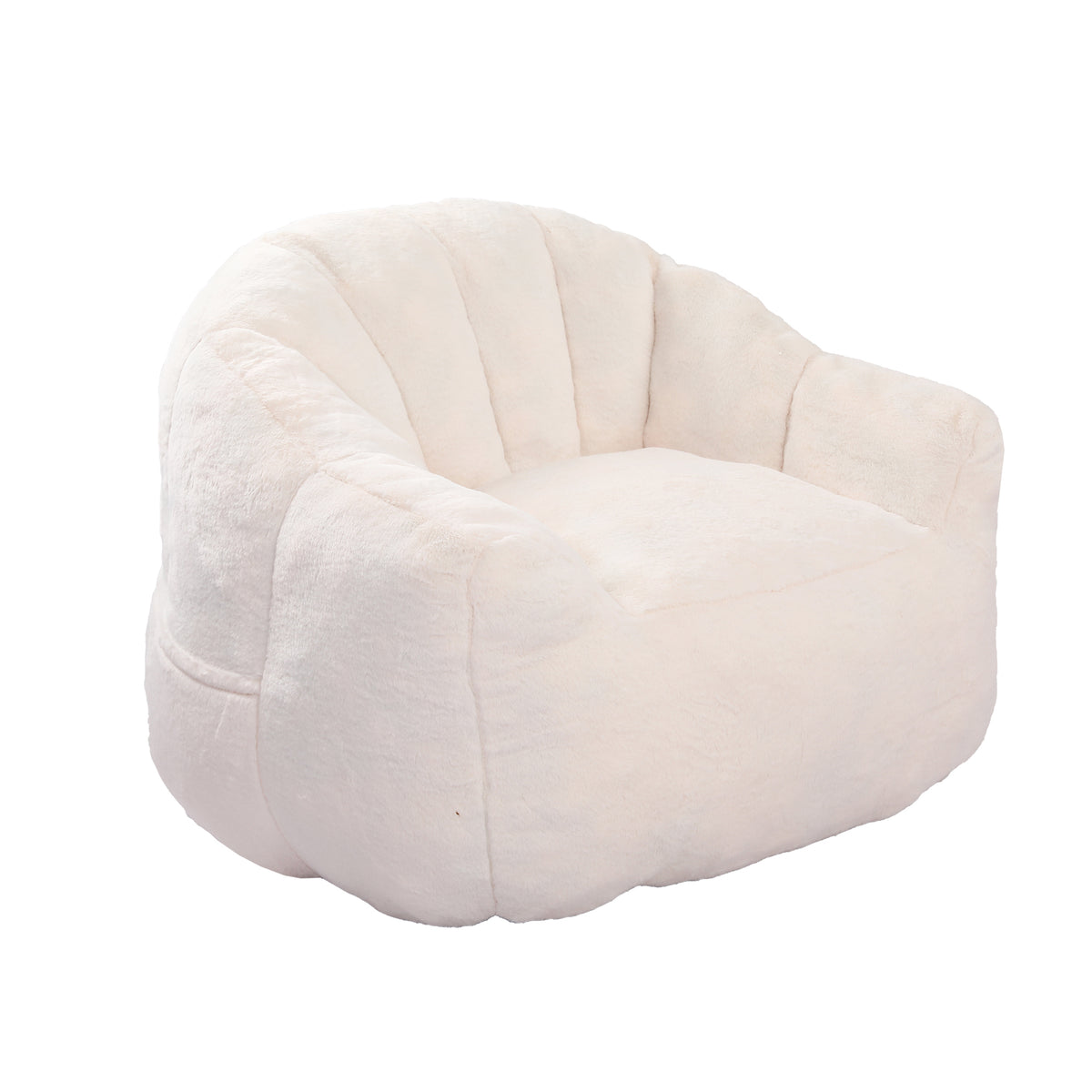 Full product view of Bean Bag Chair Armrests & High-Density Foam White Faux Fur