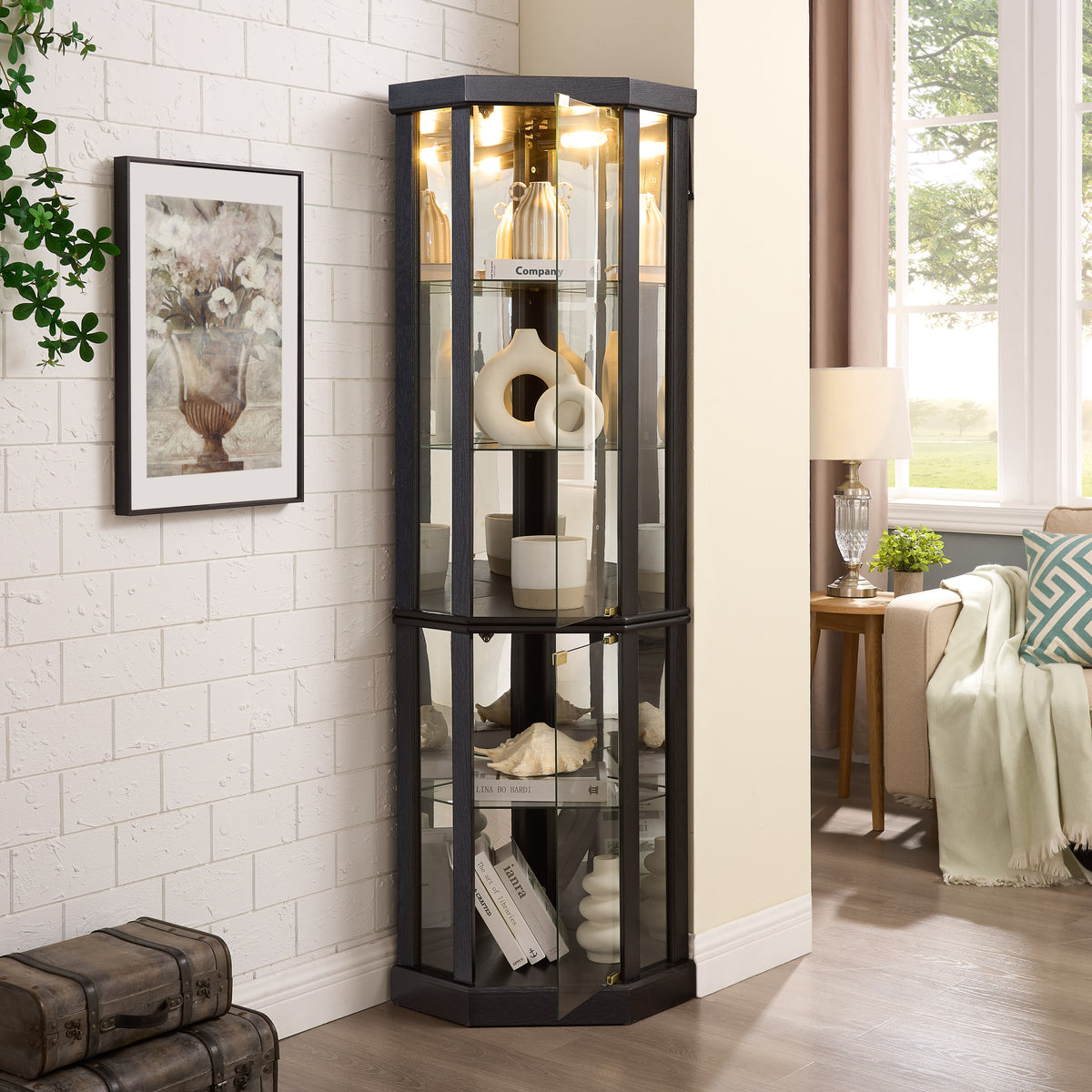 Design feature view of Display Cabinet LED Display Storage Black Glass