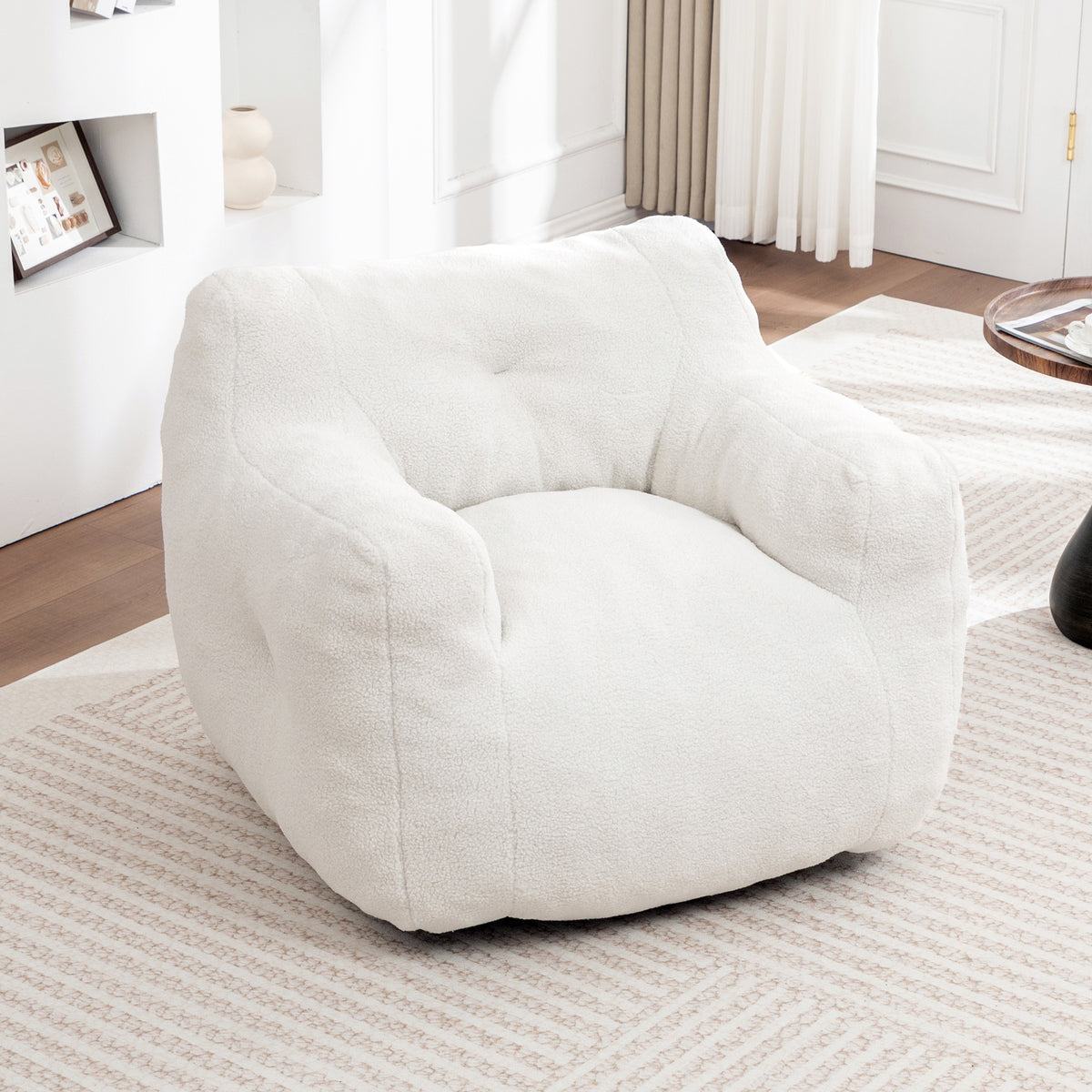 Additional view of Bean Bag Chair Oversized Seating White Teddy Fabric