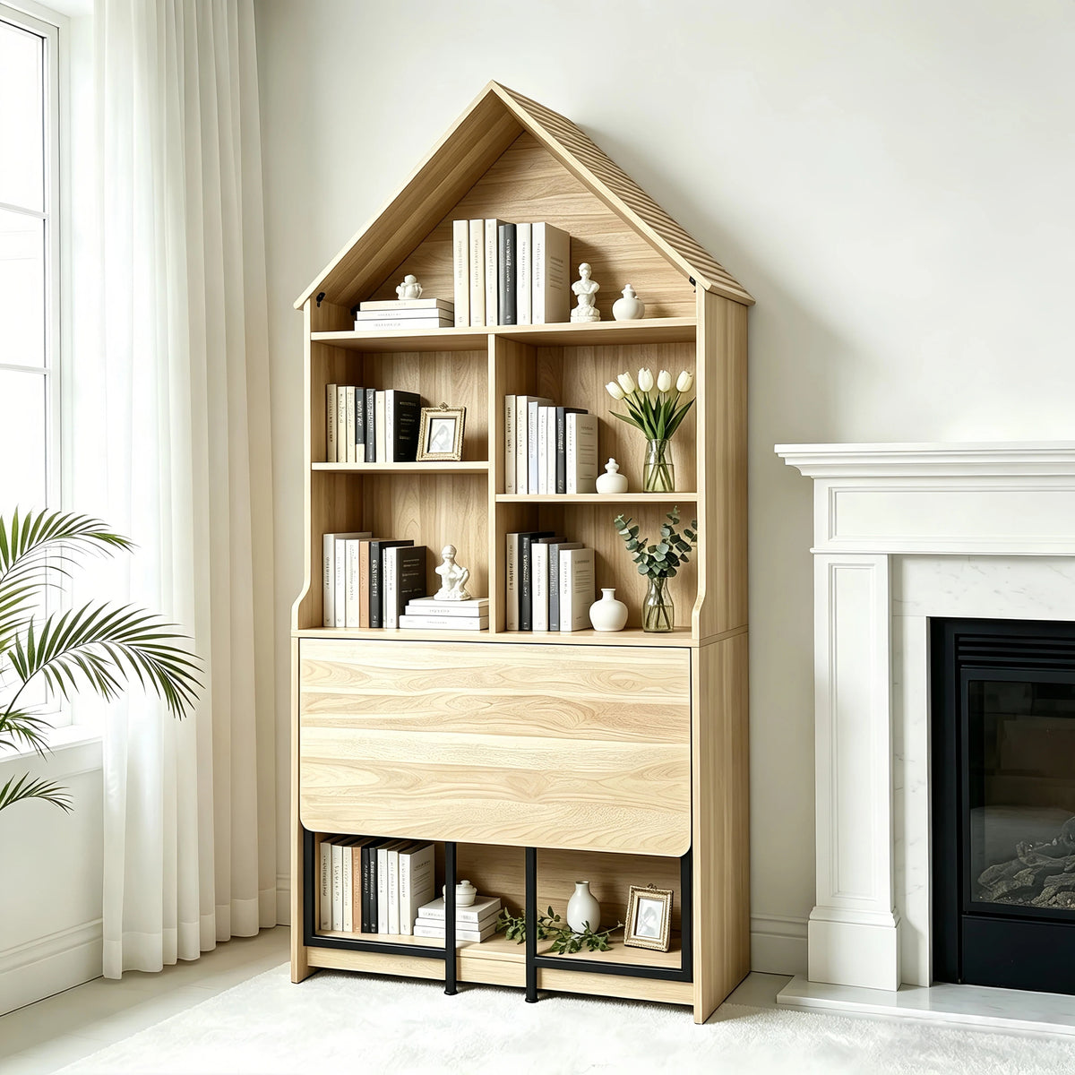 Full product view of Craft Desk Folding Storage Natural Wood MDF