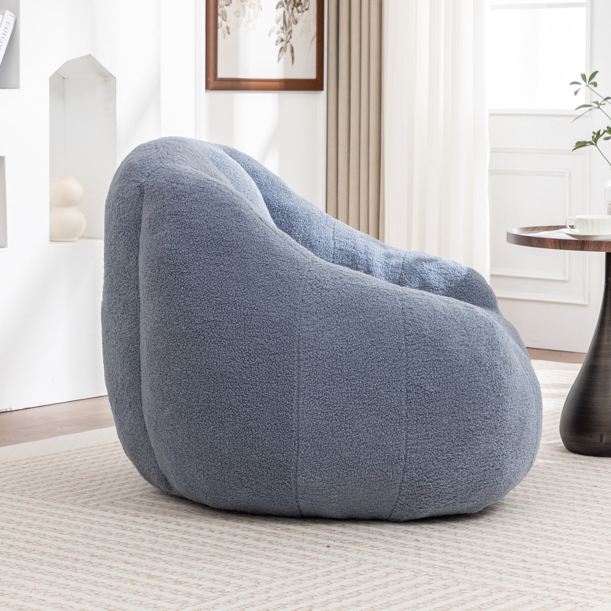 Close-up detail of Bean Bag Chair Oversized Seating Light Blue Teddy Fabric