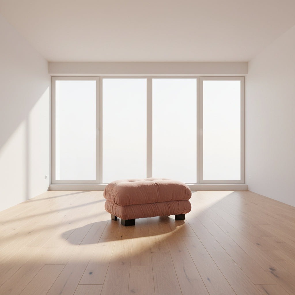 Ottoman Cushioned Footrest Pink Chenille in a modern living room