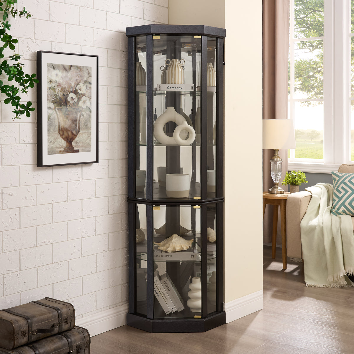 Alternate angle of Display Cabinet LED Display Storage Black Glass