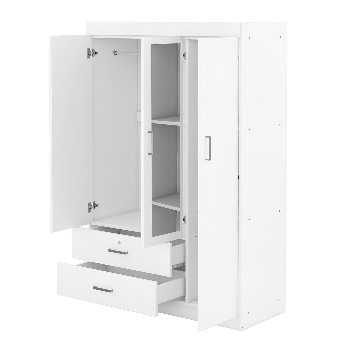 Close-up detail of Mirrored Wardrobe 3-Door Mirrored Storage White Plywood