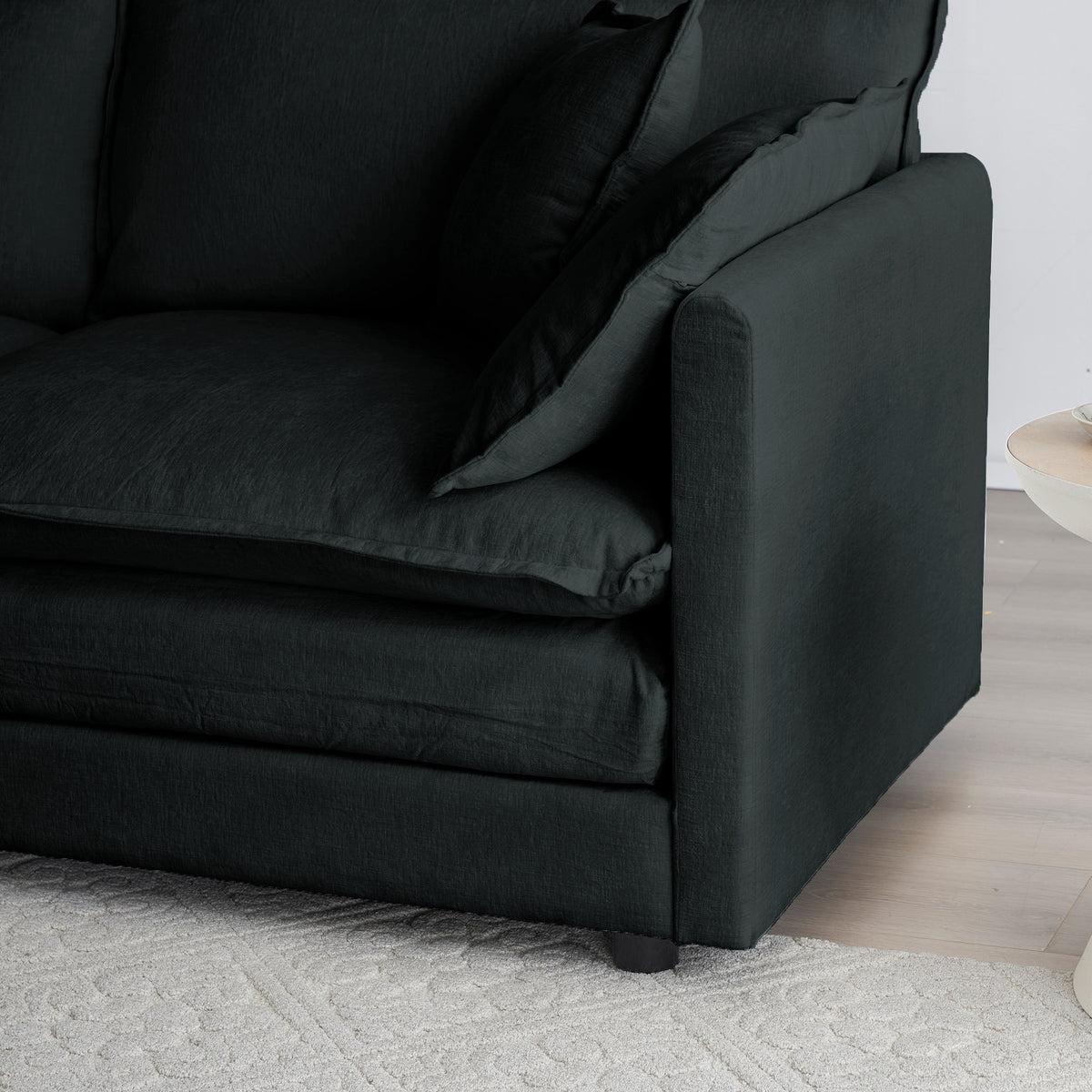 Full product view of Ottoman Cushioned Footrest Black Chenille