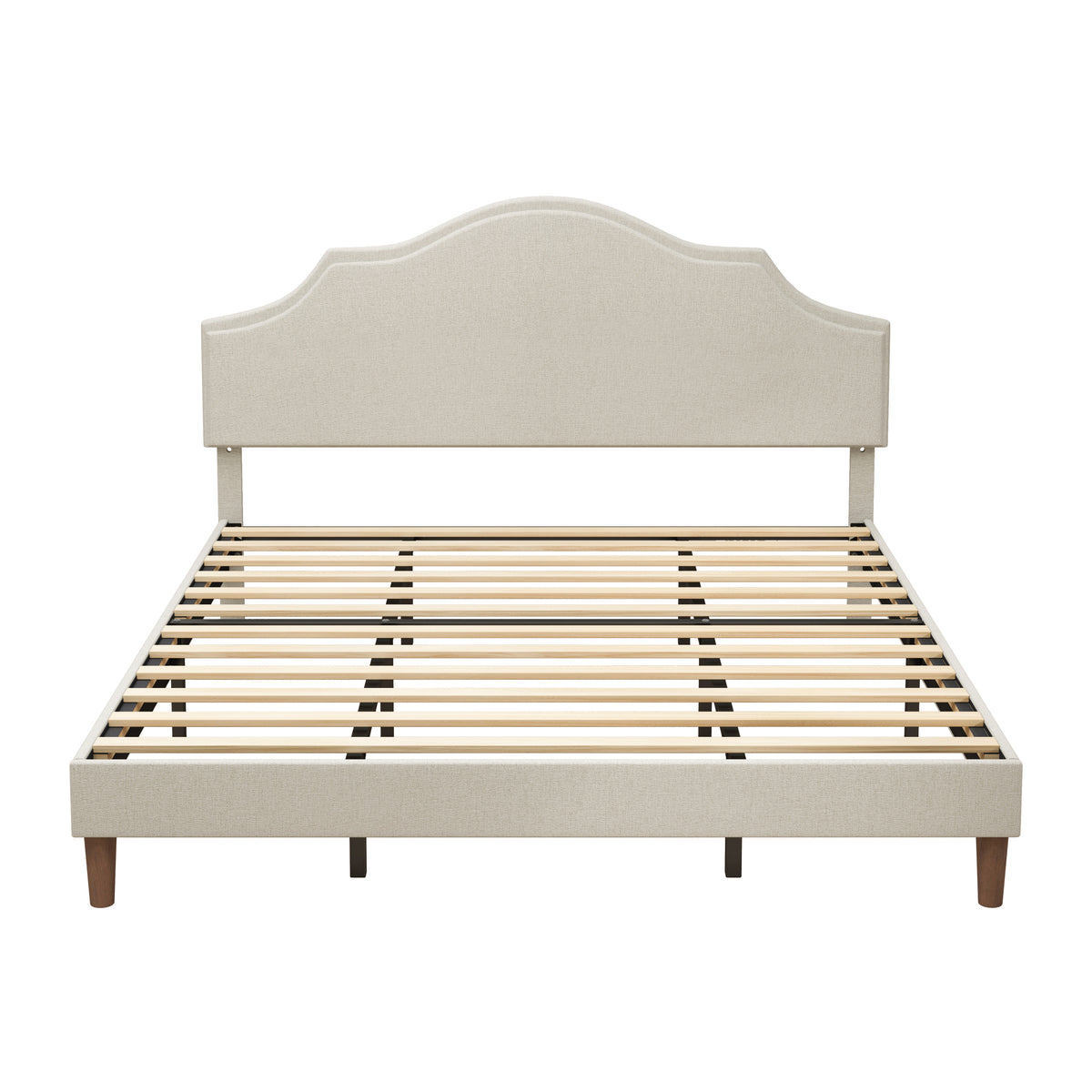 Construction and detail view of Platform Bed Frame Adjustable Headboard Beige Linen King Size