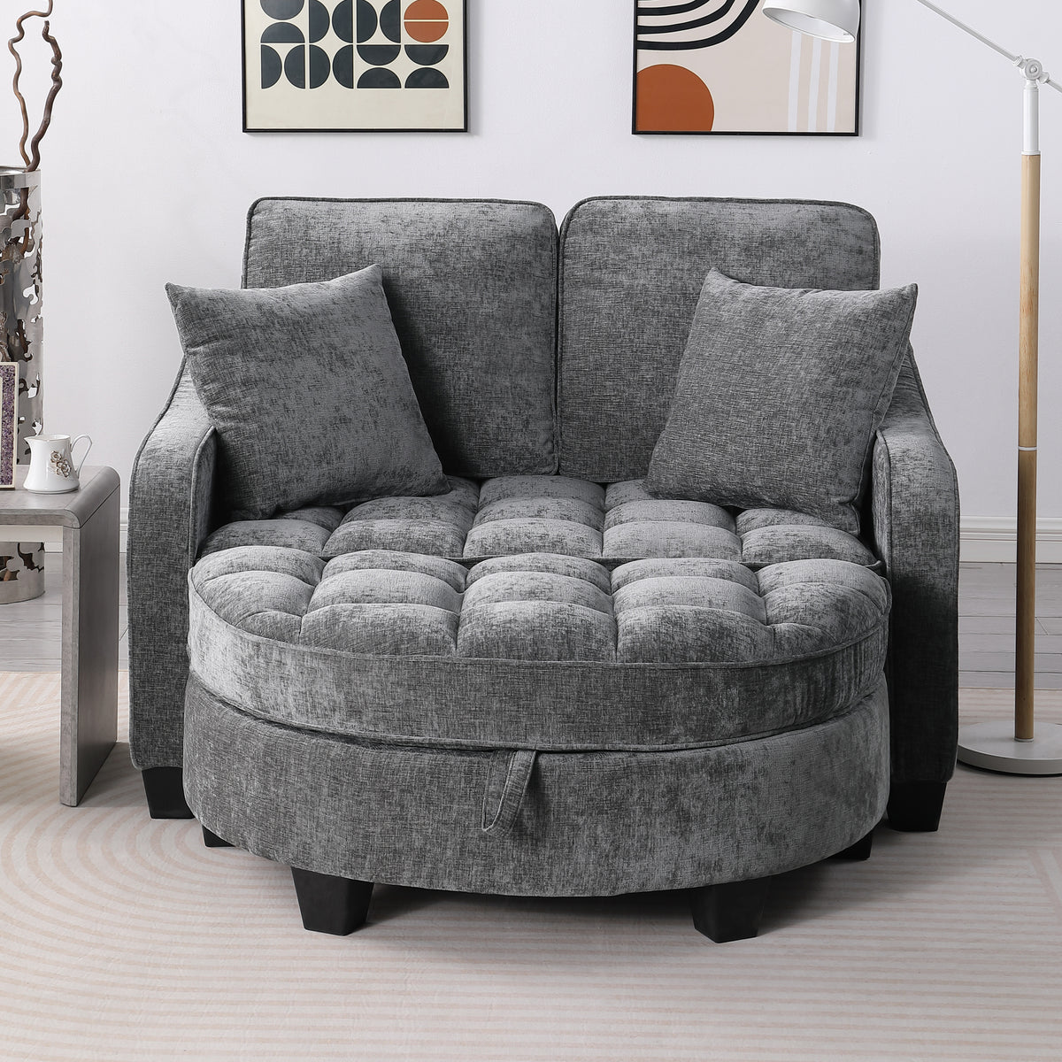 Close-up detail of Loveseat Sofa Modern Storage Chaise Gray Corduroy 2-Seater