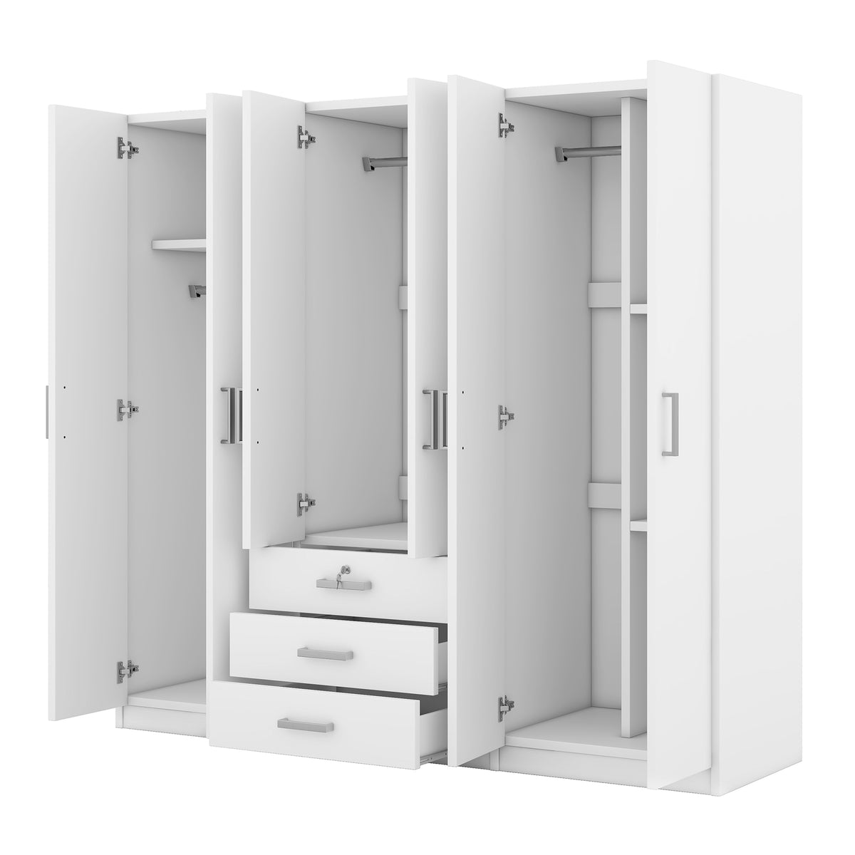Design feature view of Wardrobe Modern 6-Door Storage White Wood