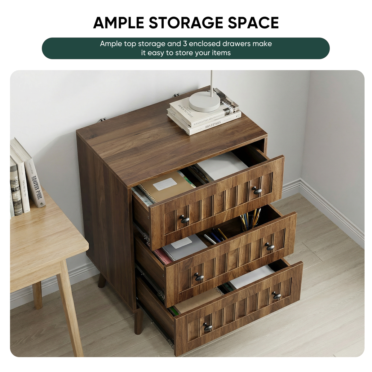 Additional product detail of Dresser 3-Drawer Storage Walnut Wood