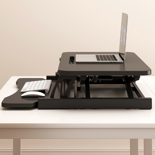 Construction and detail view of Standing Desk Converter Height Adjustable Black MDF & Metal