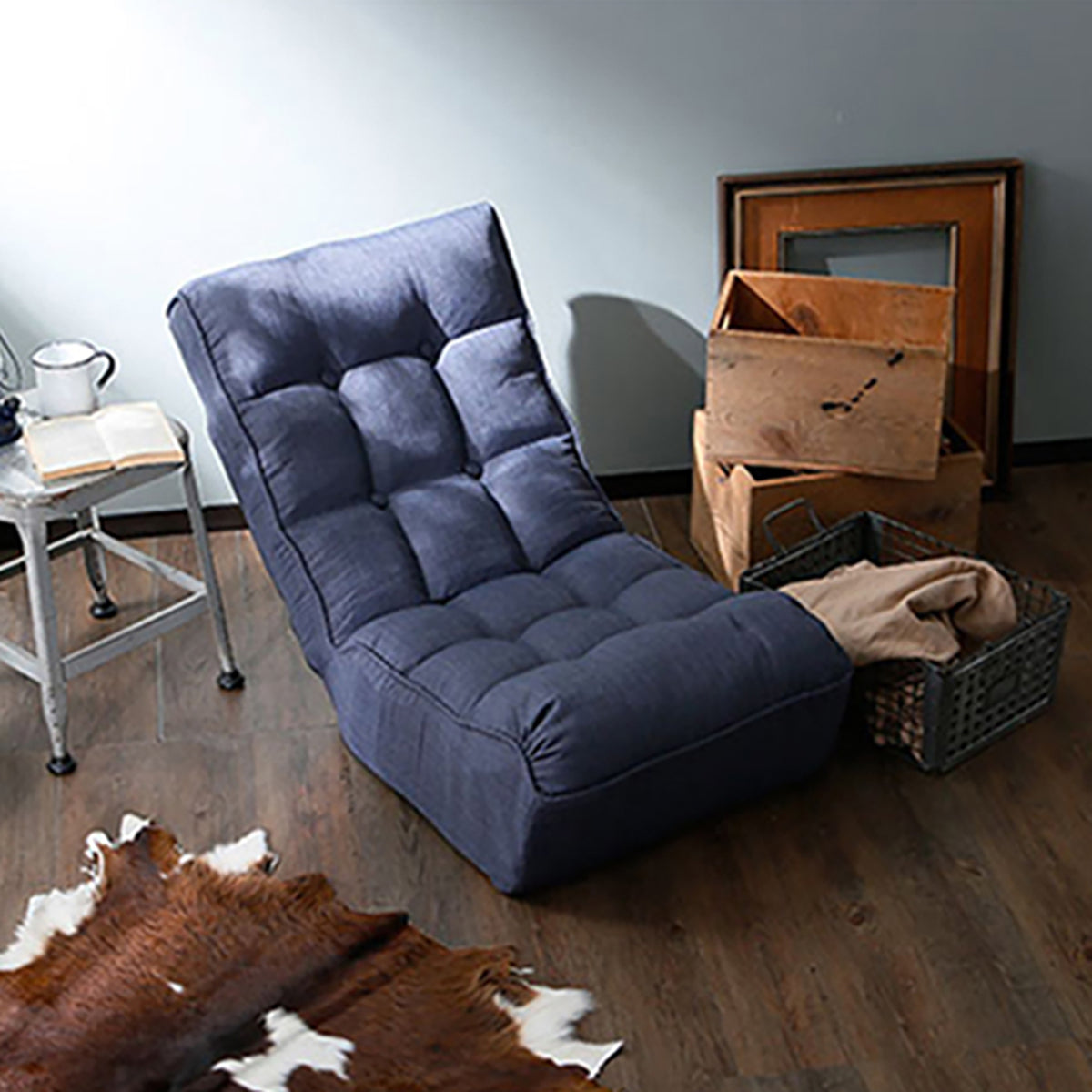 Accent Chair Modern Reclining Navy Metal in a modern living room