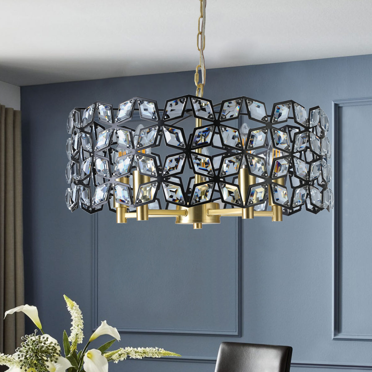 Full product view of Pendant Chandelier 5-Light Crystal Black & Gold Crystal & Metal