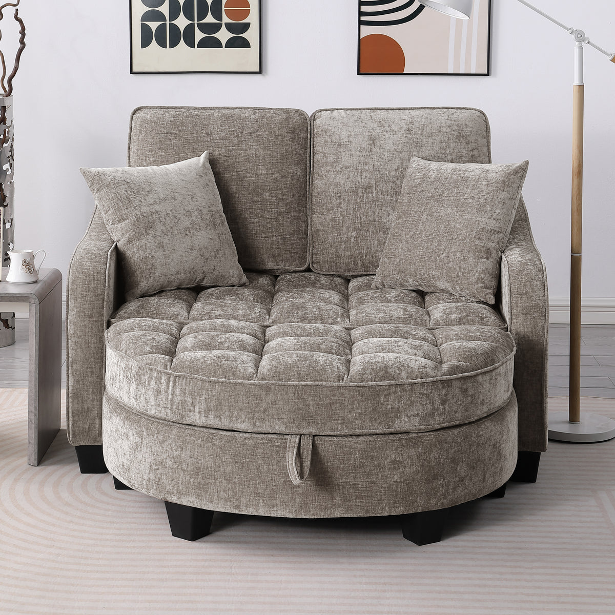 Close-up detail of Loveseat Sofa Cushioned Seating Brown Corduroy 2-Seater