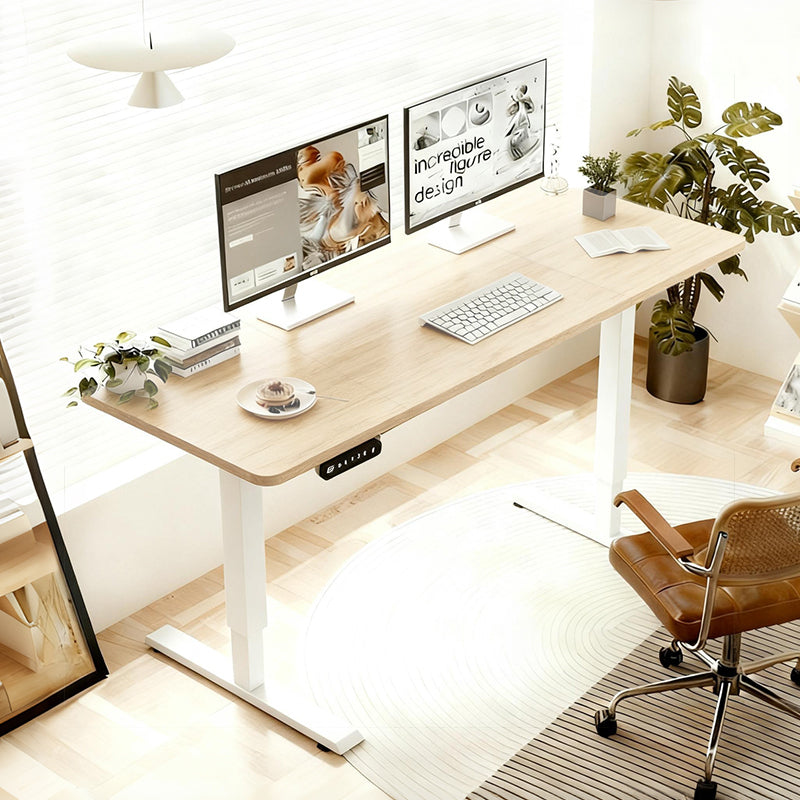 Standing Desk Electric Height Adjustable Oak Metal & Wood in a home office