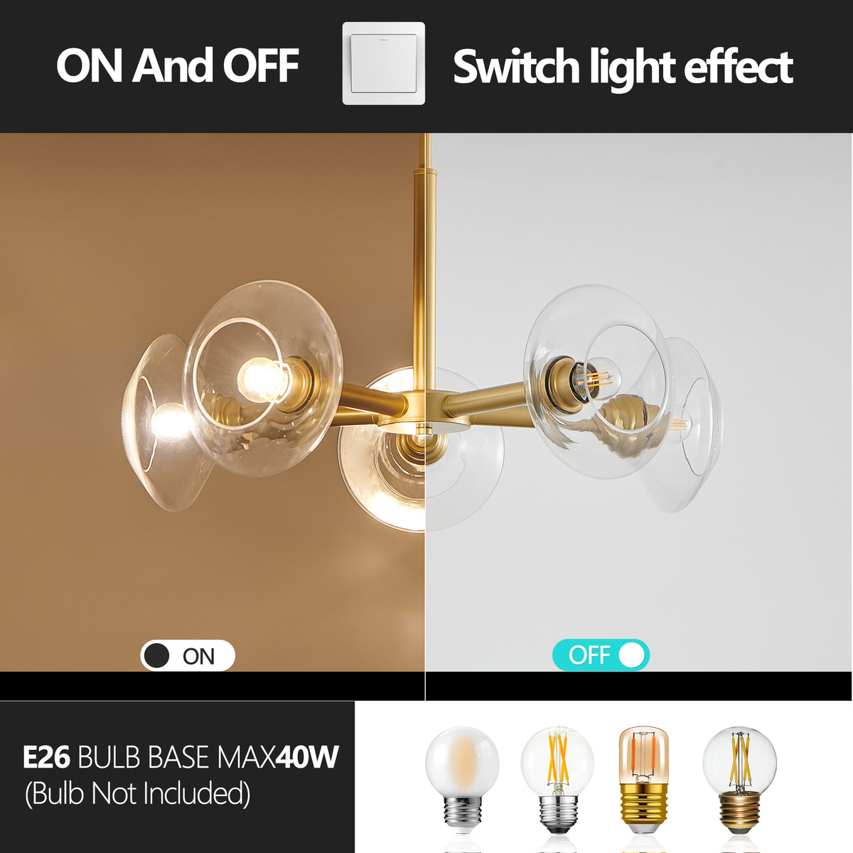 Additional product detail of Chandelier Modern 5-Light Sputnik Gold Glass