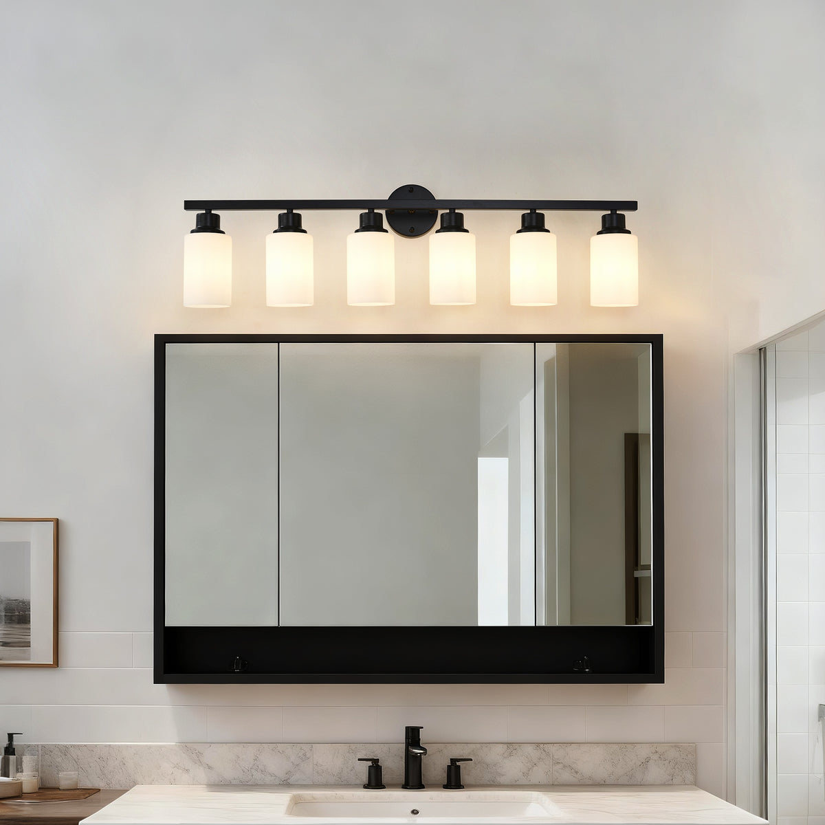 Alternate angle of Wall Light 6-Light Glass Shades Matte Black Glass