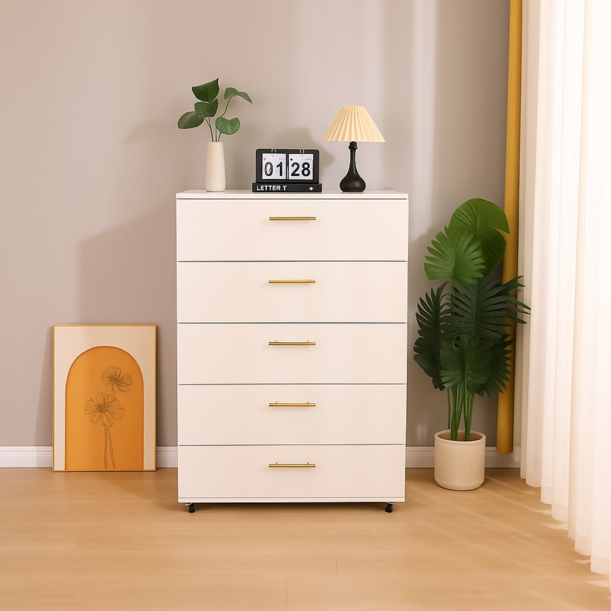 Full product view of Dresser 5-Drawer Storage White Wood